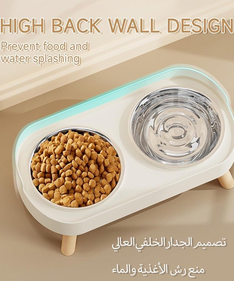 SOGAR SHAMO ارتفع وعاء القط ، رفع وعاء القط الغذاء والماء مجموعة للقطط الداخلية ، دليل الرش مع 2 وعاء الغذاء الحيوانات الأليفة من الفولاذ المقاوم للصدأ للقطط والجرر ، غسالة صحون آمنة بيج - Image 2